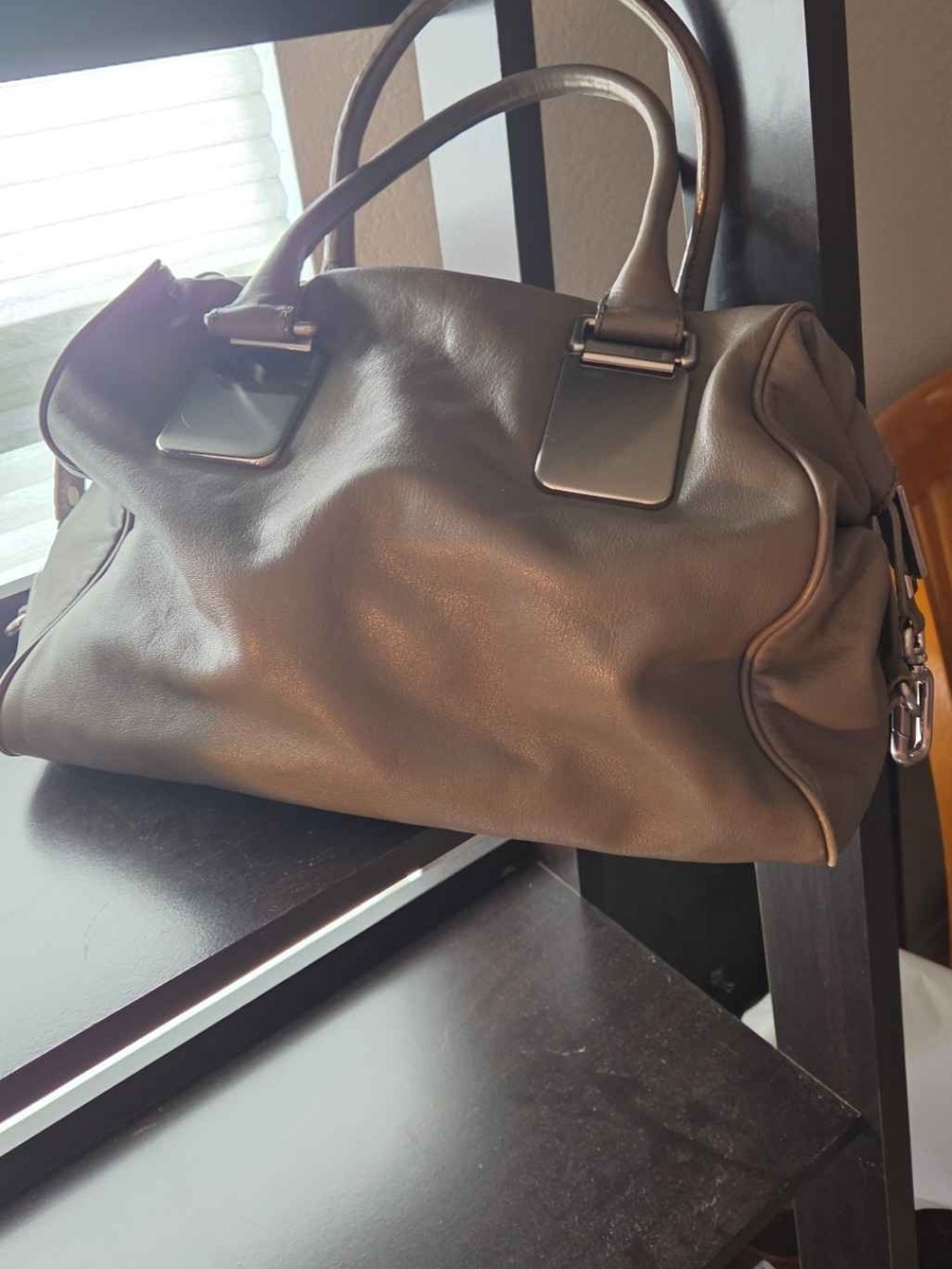 Vintage Banana Republic Slouchy Dove Gray Leather Satchel Bag.